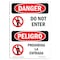 Signmission Safety Sign, OSHA Danger, 10" Height, Do Not Enter Bilingual Spanish OS-DS-D-710-VS-1151 - alternate 1